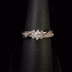 14K YELLOW GOLD MARQUISE & BAGUETTE CUT DIAMOND RING .42cttw SIZE 7